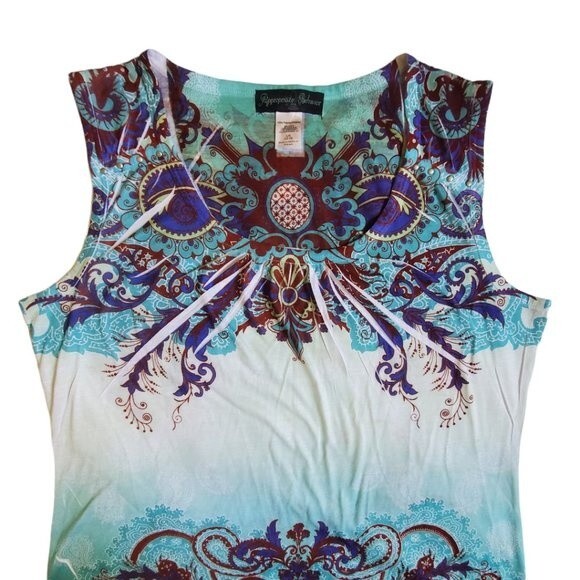 Appropriate Behavior ocean blue floral print sleeveless top sz L - Picture 3 of 11